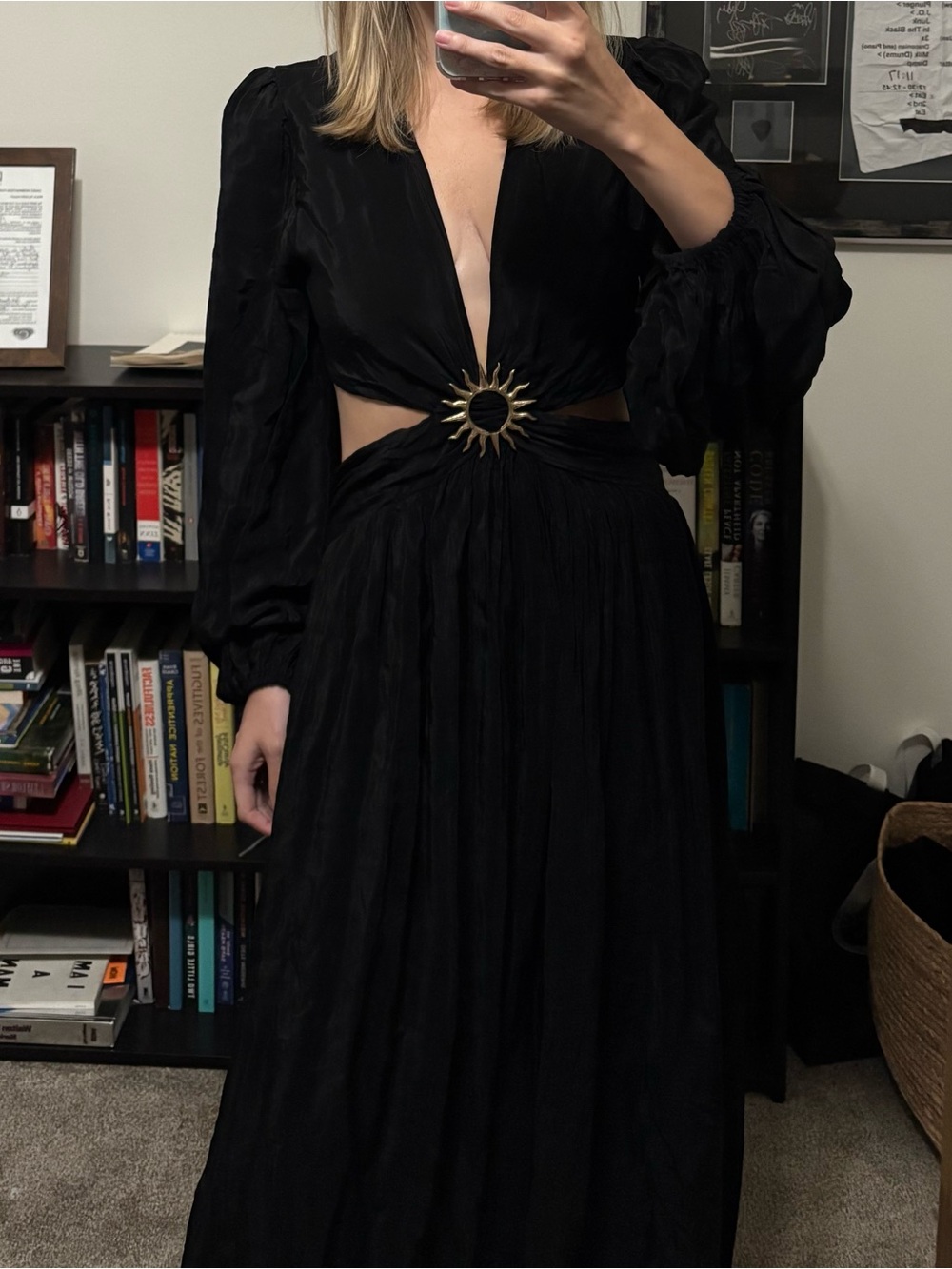 FARM Rio Black Satin Maxi Dress with Sunburst Ring - Picture 2 of 4